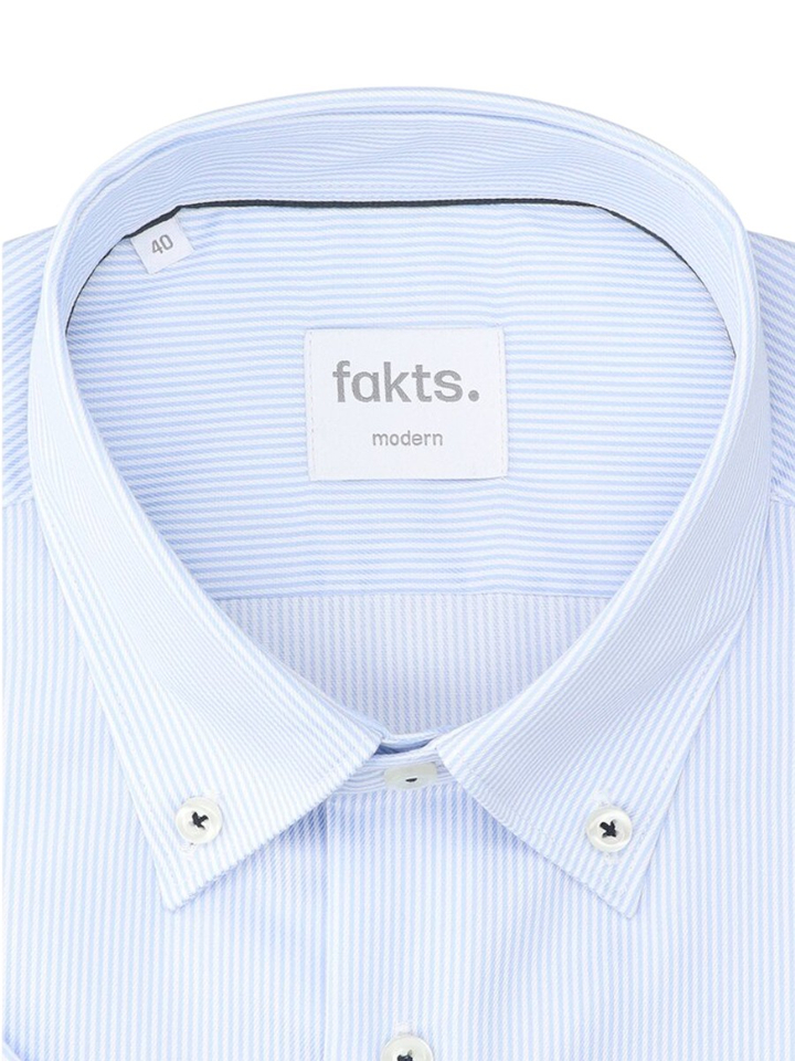 Blauw katoenen hemd (regular fit) met strepen en korte mouwen Fakts 