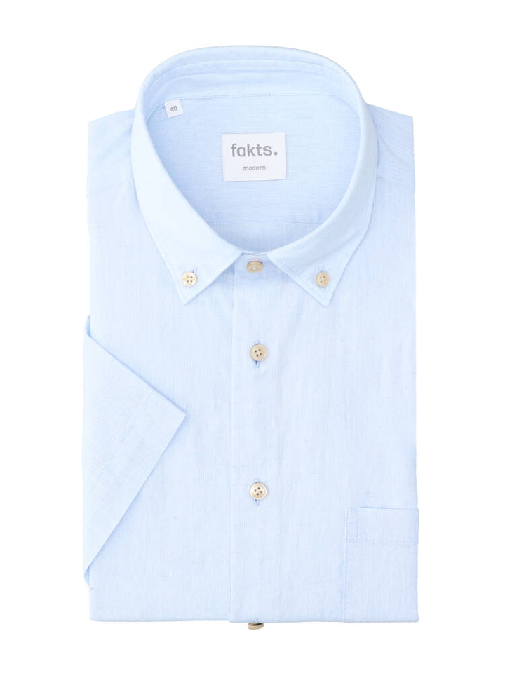 Lichtblauw uni linnen hemd (modern fit) met korte mouwen Fakts 