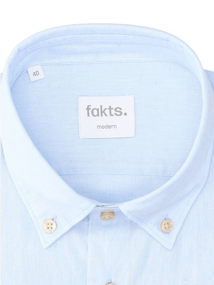Lichtblauw uni linnen hemd (modern fit) met korte mouwen Fakts