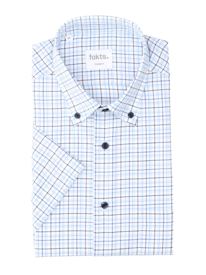 Wit katoenen hemd (modern fit) met ruiten en korte mouwen Fakts