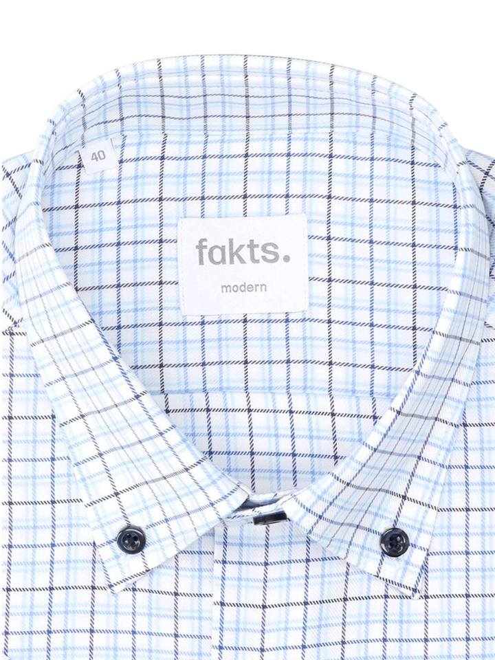 Wit katoenen hemd (modern fit) met ruiten en korte mouwen Fakts 