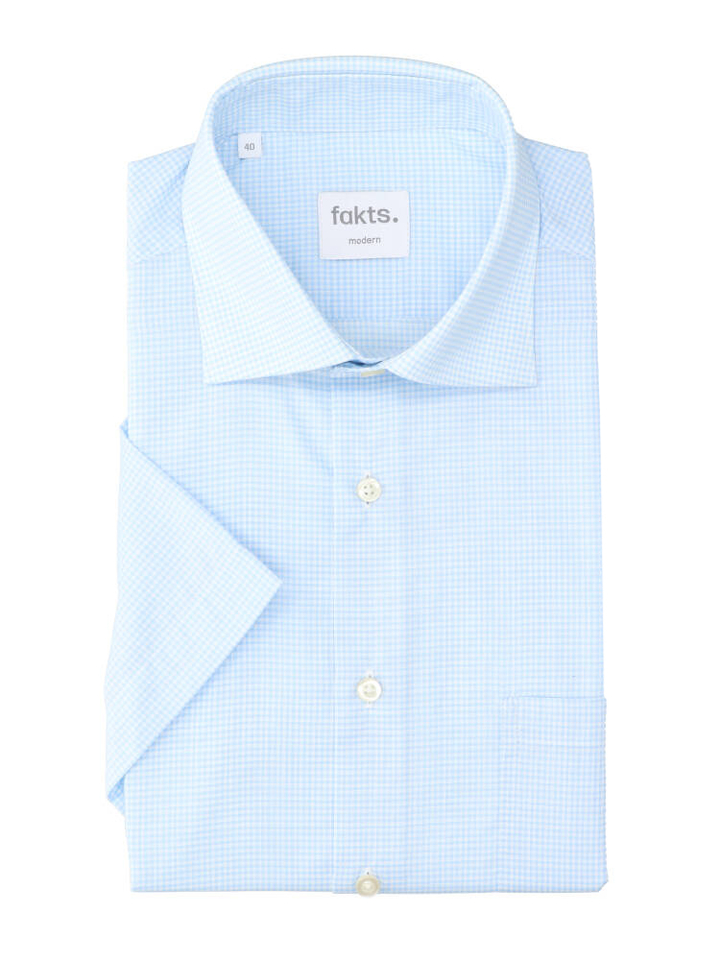 Blauw light check katoenen hemd (regular  fit) met korte mouwen Fakts 