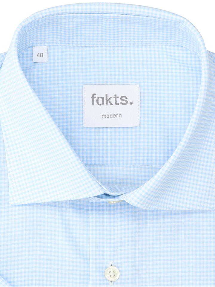 Blauw light check katoenen hemd (regular  fit) met korte mouwen Fakts 