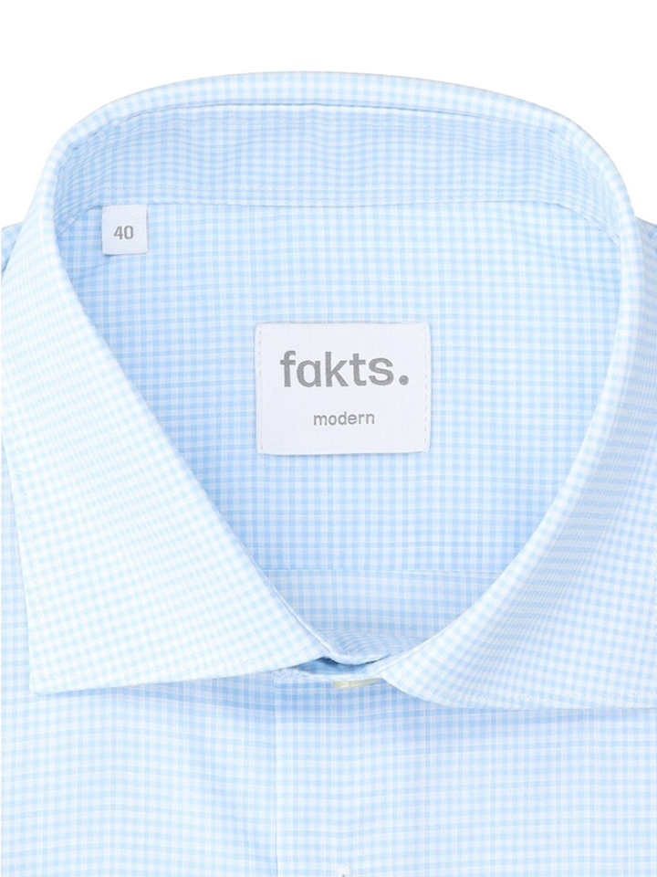 Blauw light check katoenen hemd (regular fit) met korte mouwen Fakts