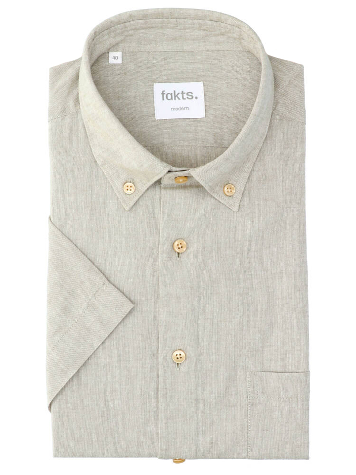 Groen uni linnen hemd (modern fit) met korte mouwen Fakts 