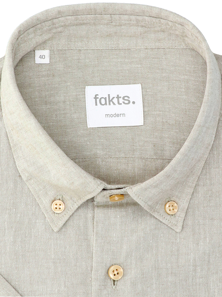Groen uni linnen hemd (modern fit) met korte mouwen Fakts 