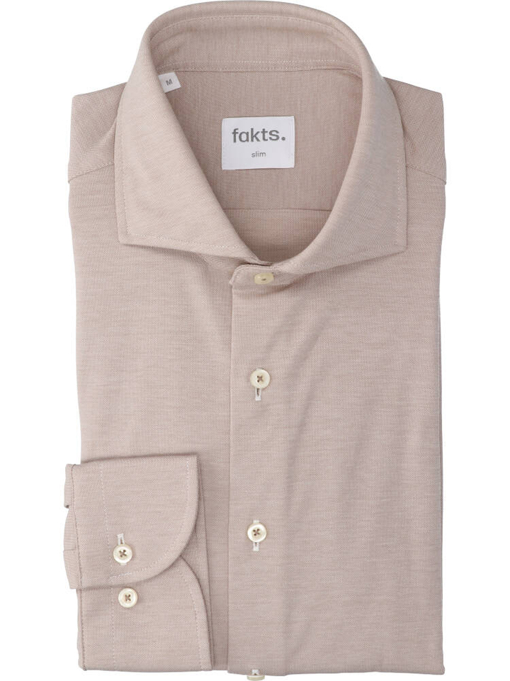Brown light uni katoenen hemd ( slim fit) met lange mouwen Fakts 