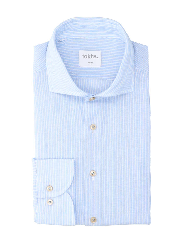 Blauw linnne hemd (slim fit) met strepen en lange mouwen Fakts 