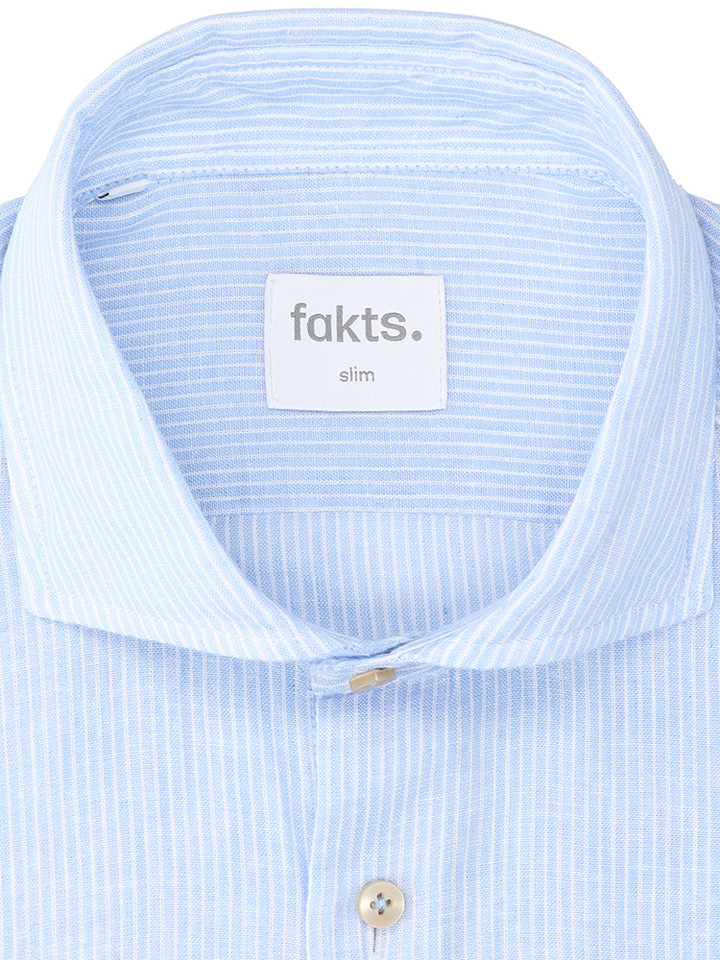 Blauw linnne hemd (slim fit) met strepen en lange mouwen Fakts 