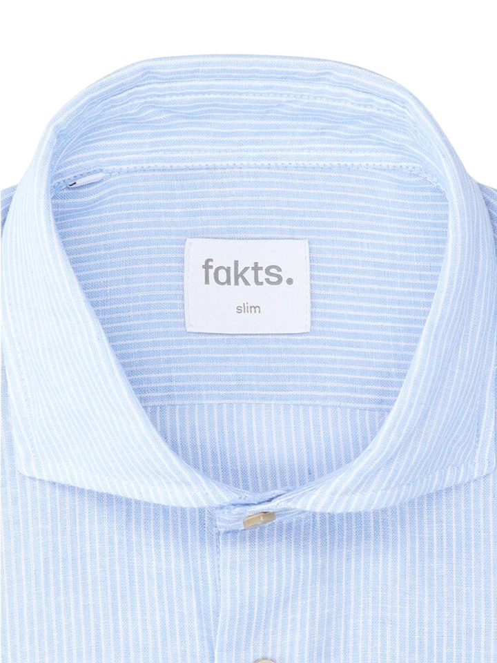 Blauw linnne hemd (slim fit) met strepen en lange mouwen Fakts 