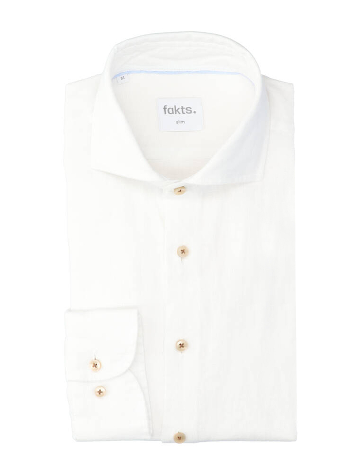 Wit uni linnen hemd (regular fit) met lange mouwen Fakts 