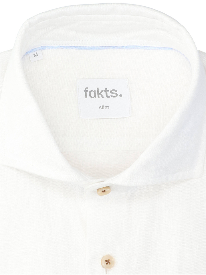 Wit uni linnen hemd (regular fit) met lange mouwen Fakts 