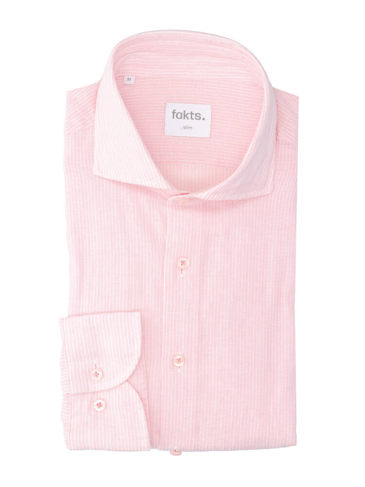 Roze linnen hemd (slim fit) met strepen en lange mouwen Fakts