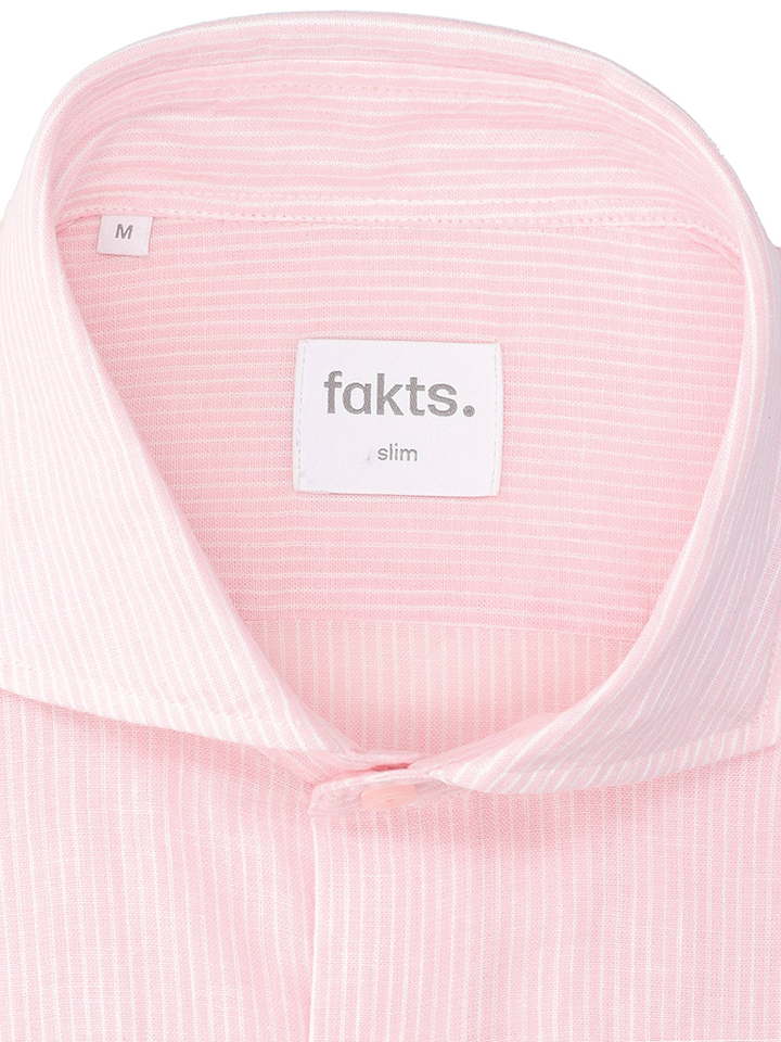 Roze linnen hemd (slim fit) met strepen en lange mouwen Fakts
