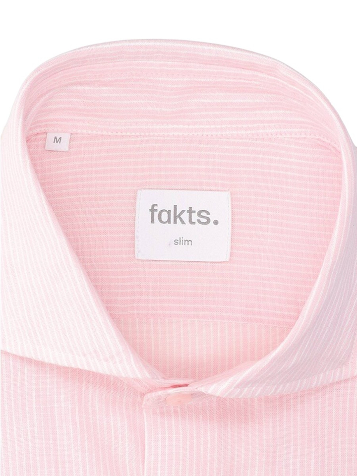 Roze linnen hemd (slim fit) met strepen en lange mouwen Fakts