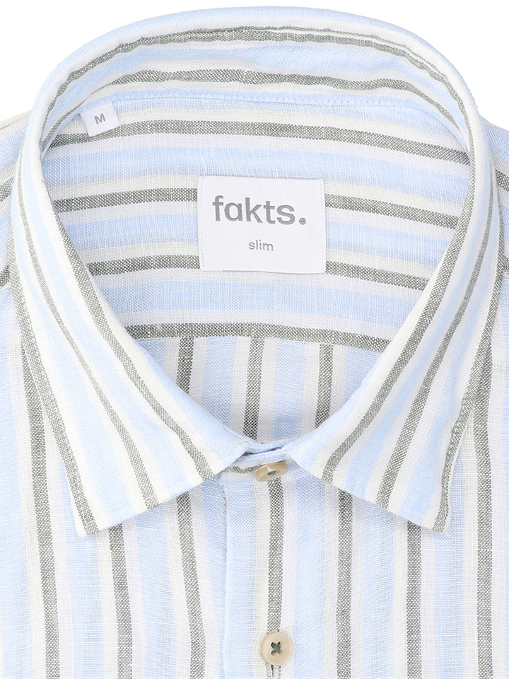 Lichtblauw linnen hemd (slim fit) met strepen en lange mouwen Fakts 