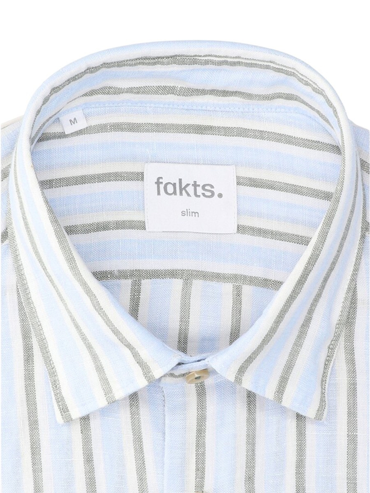 Lichtblauw linnen hemd (slim fit) met strepen en lange mouwen Fakts 
