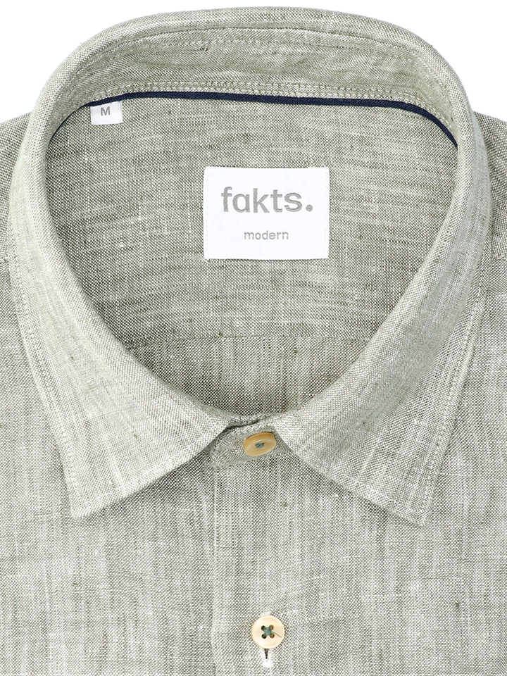 Olive uni linnen hemd ( modern fit) met lange mouwen Fakts 