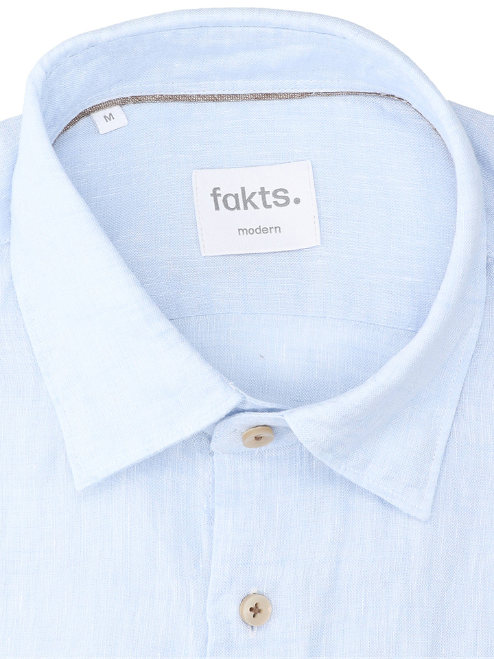 Blauw light uni linnen hemd (modern fit) met lange mouwen Fakts 