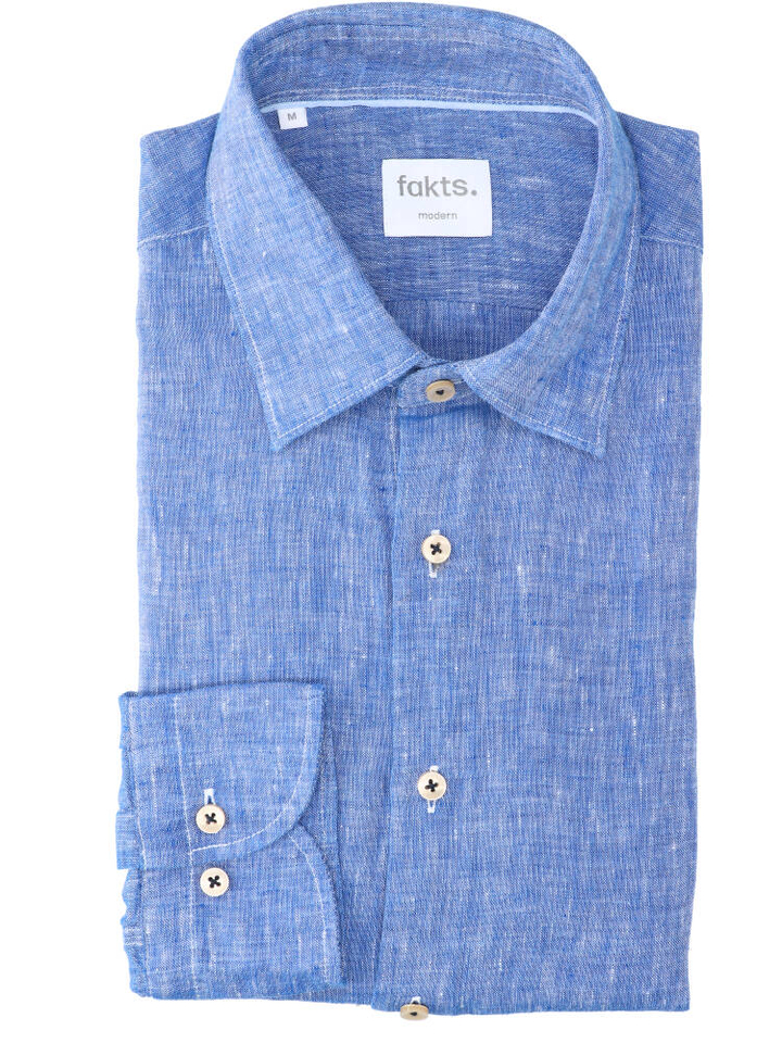 Blauw uni linnen hemd (regular fit) met lange mouwen Fakts