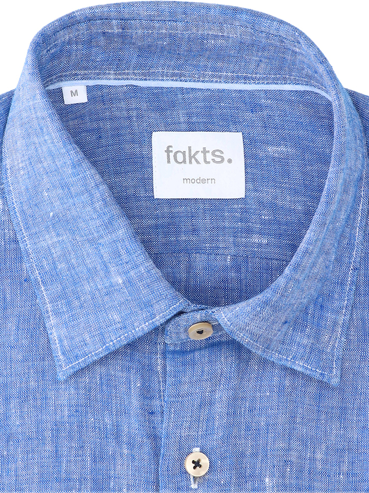 Blauw uni linnen hemd (regular fit) met lange mouwen Fakts