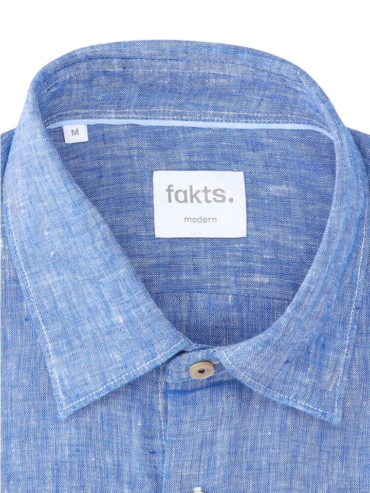 Blauw uni linnen hemd (regular fit) met lange mouwen Fakts