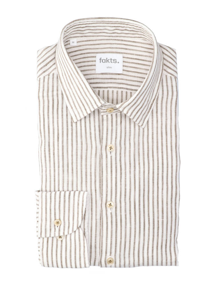 Wit linnen hemd (slim fit) met strepen en lange mouwen Fakts 