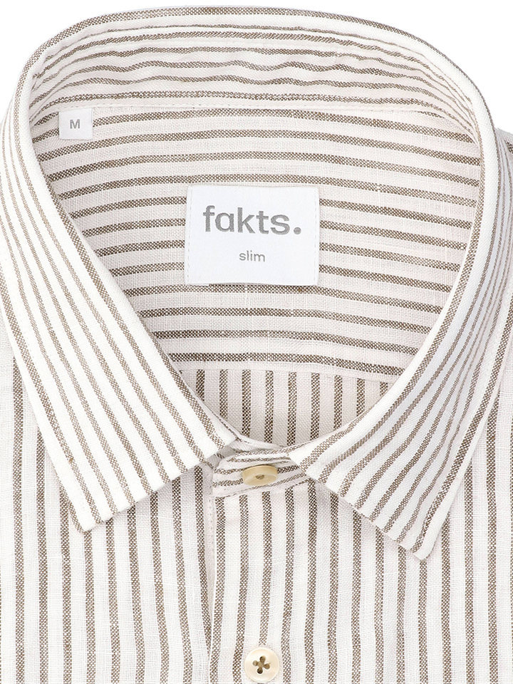 Wit linnen hemd (slim fit) met strepen en lange mouwen Fakts 