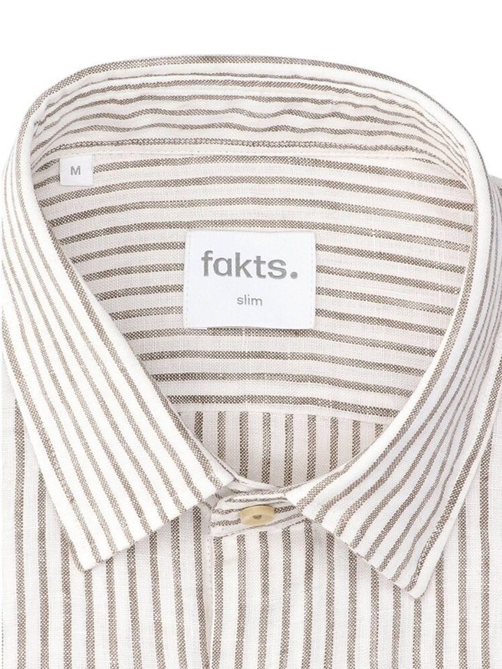Wit linnen hemd (slim fit) met strepen en lange mouwen Fakts 