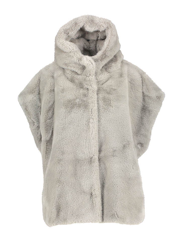 Lichtgrijze faux fur mouwloze bodywarmer met kap Midil Due Amanti