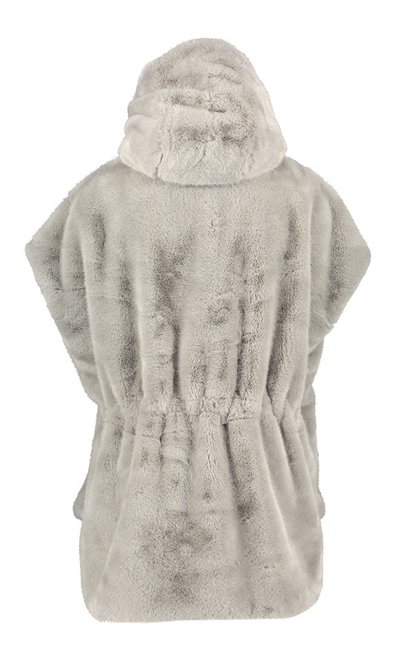 Lichtgrijze faux fur mouwloze bodywarmer met kap Midil Due Amanti