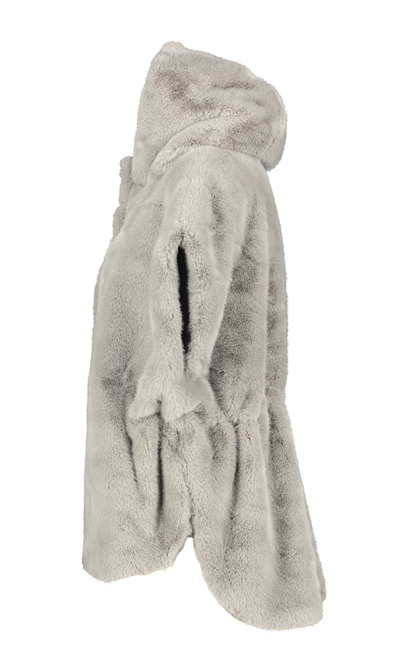 Lichtgrijze faux fur mouwloze bodywarmer met kap Midil Due Amanti
