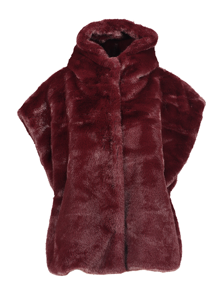 Bordeaux faux fur mouwloze bodywarmer met kap Midil Due Amanti