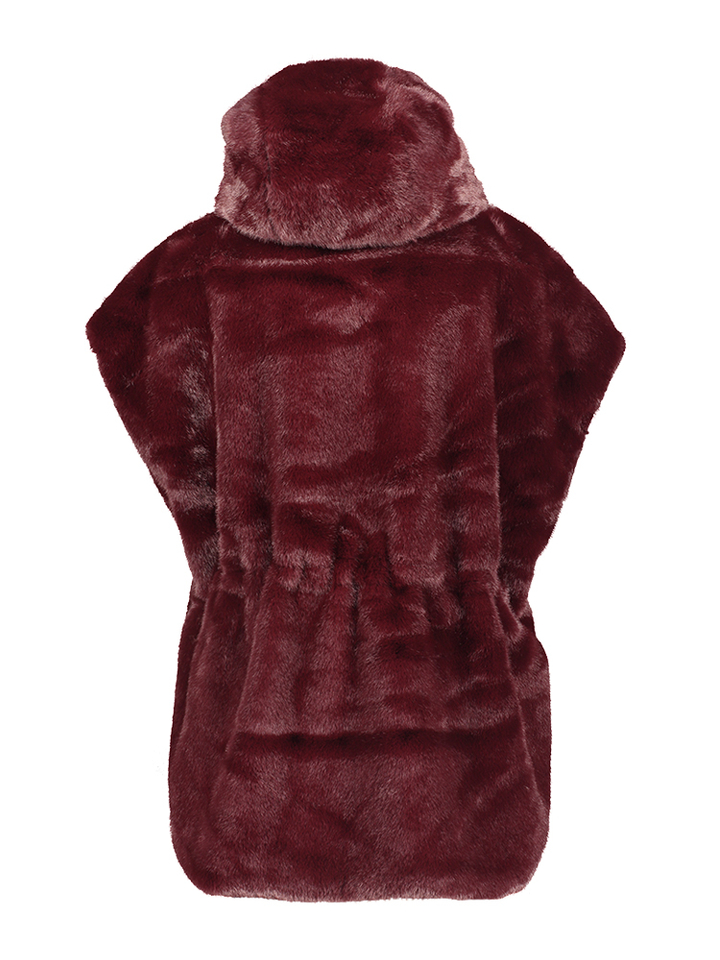 Bordeaux faux fur mouwloze bodywarmer met kap Midil Due Amanti