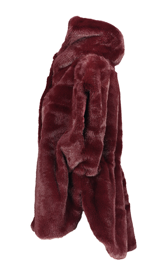 Bordeaux faux fur mouwloze bodywarmer met kap Midil Due Amanti