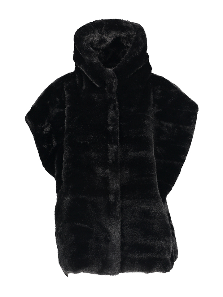 Zwarte faux fur mouwloze bodywarmer met kap Midil Due Amanti