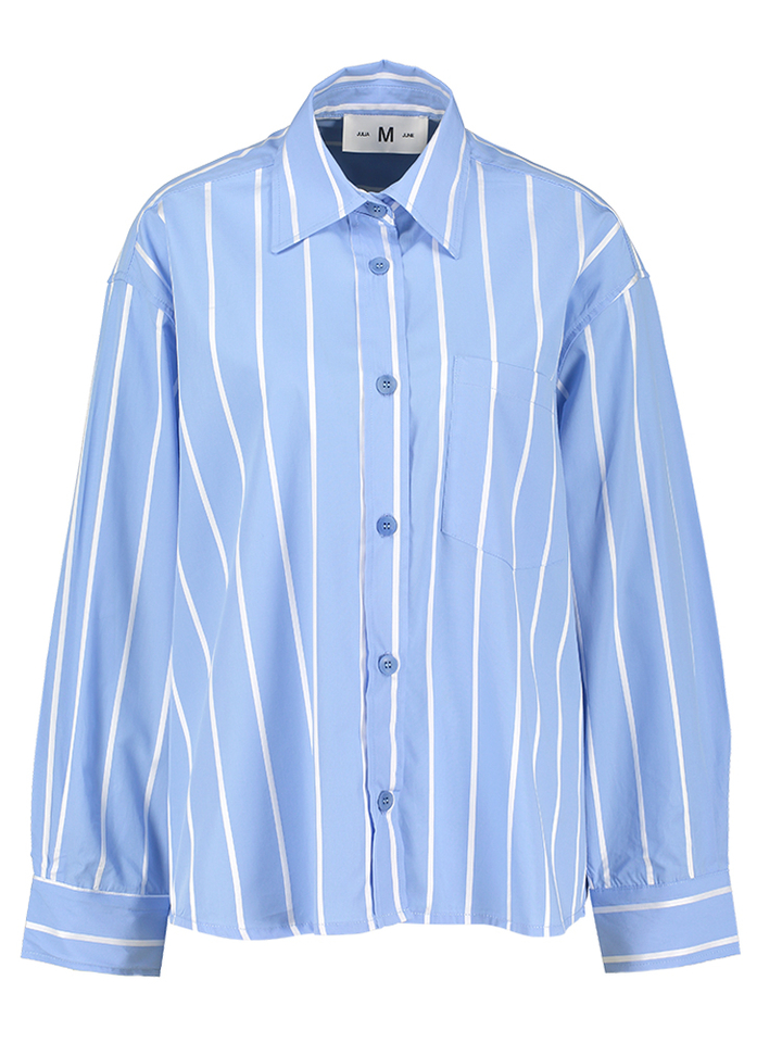 Blauwe katoenen bloes met witte strepen Julia June 