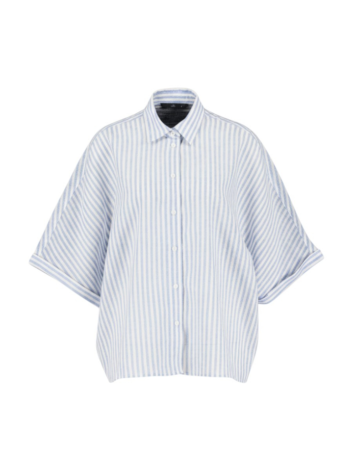 Lichtblauwe linnen gestreepte blouse Bianca Withblack 