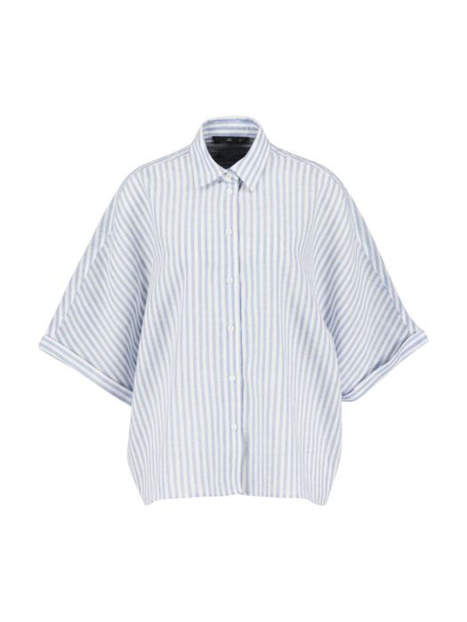 Lichtblauwe linnen gestreepte blouse Bianca Withblack