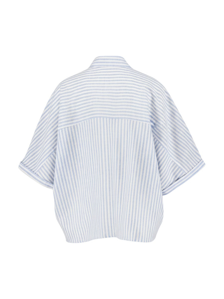 Lichtblauwe linnen gestreepte blouse Bianca Withblack 