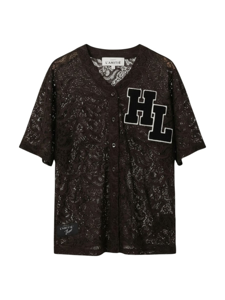 Bruine kanten t-shirt met drukletters HL Haute l'Amite