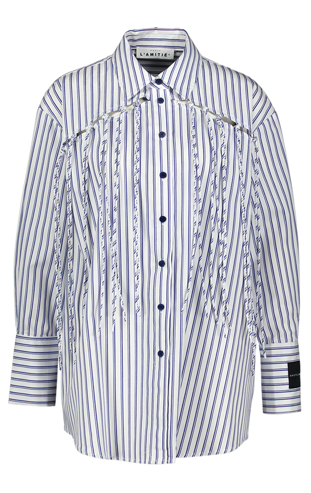 Wit katoenen blouse met blauwe strepen Haute L'amitie