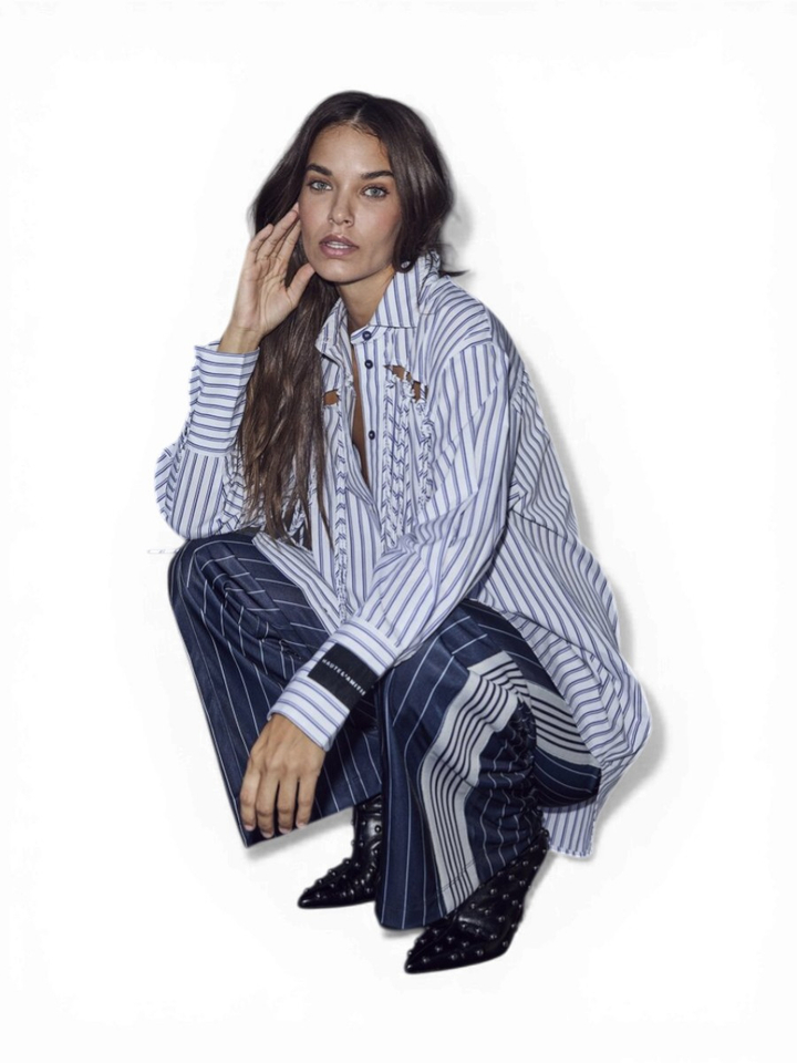 Wit katoenen blouse met blauwe strepen Haute L'amitie