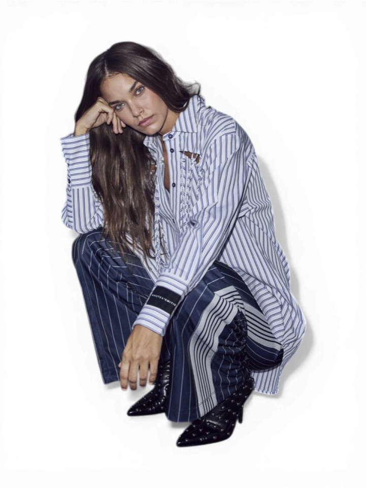 Wit katoenen blouse met blauwe strepen Haute L'amitie