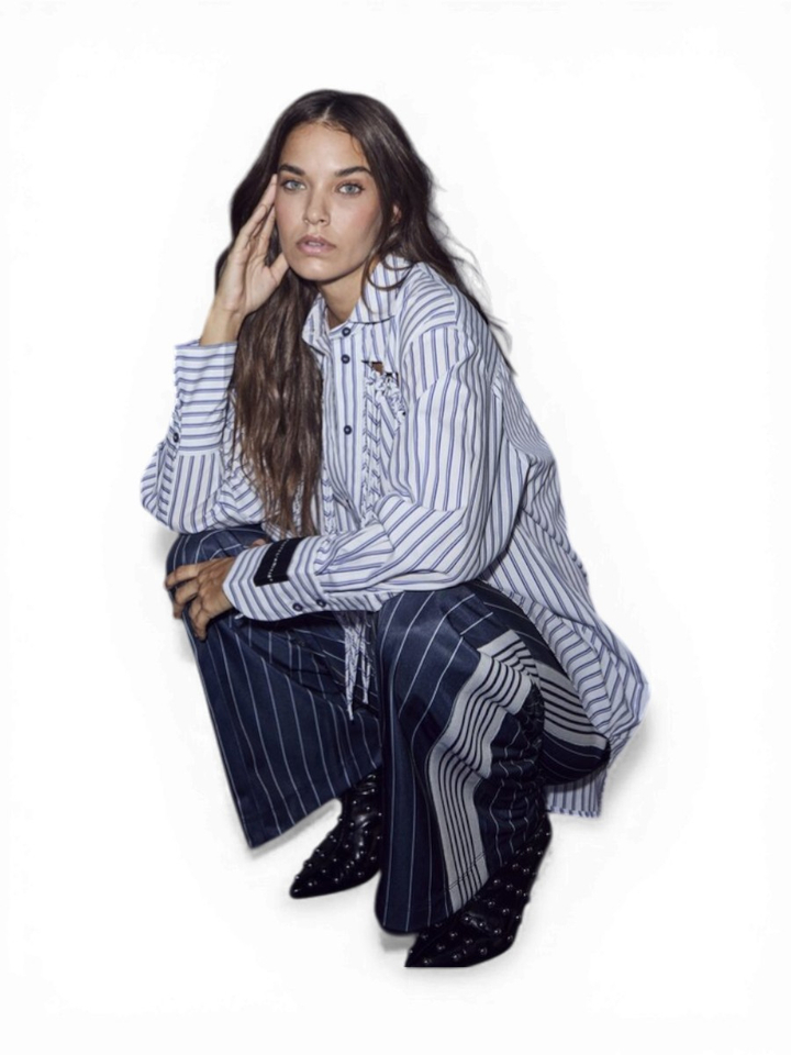 Wit katoenen blouse met blauwe strepen Haute L'amitie
