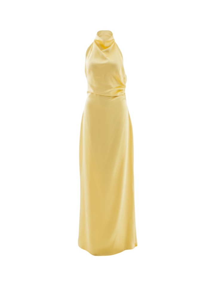 Gele feestelijke maxi-jurk met split Swing