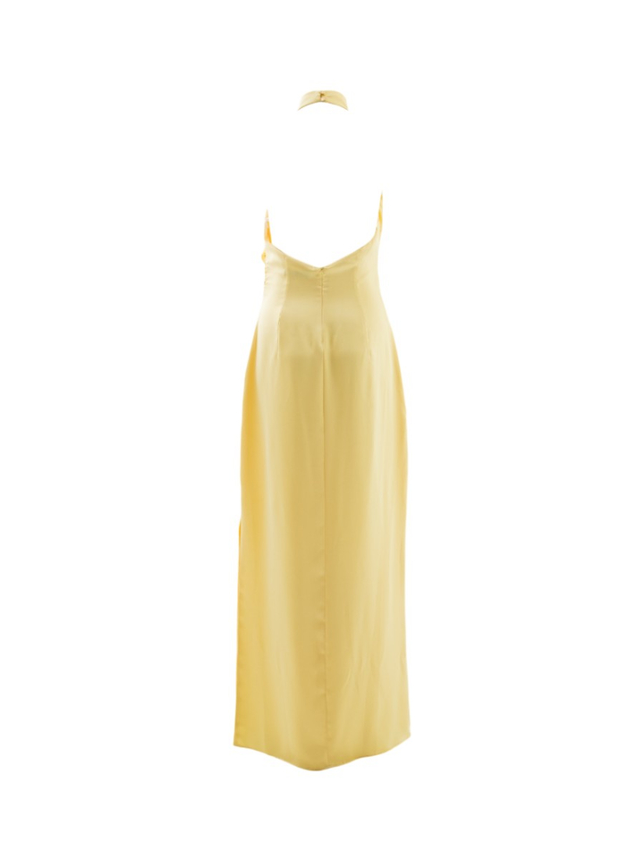 Gele feestelijke maxi-jurk met split Swing
