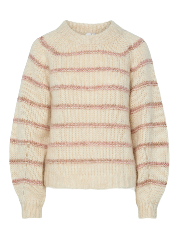 Beige wollen gebreide trui met roze strepen Yaschima Y.A.S