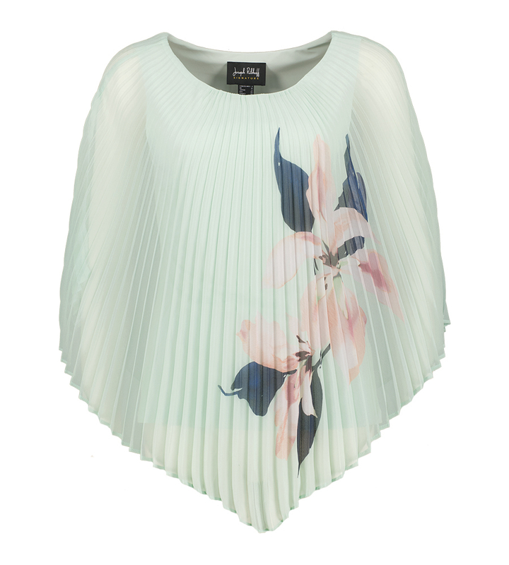 Groene plissé bloes met bloemenprint Joseph Ribkoff