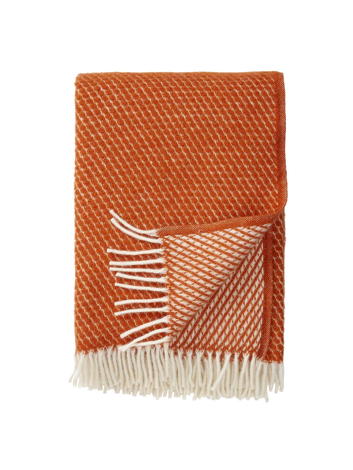 Oranje wollen plaid met ecru franjes Velvet Klippan